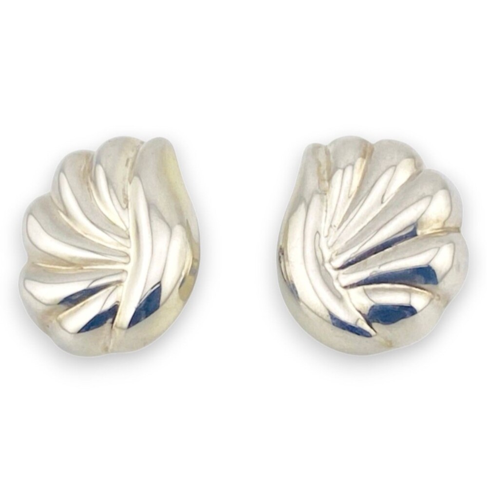 Sterling Silver Puffy Wings Clip-On Geometric Statement Earrings ca 1990s